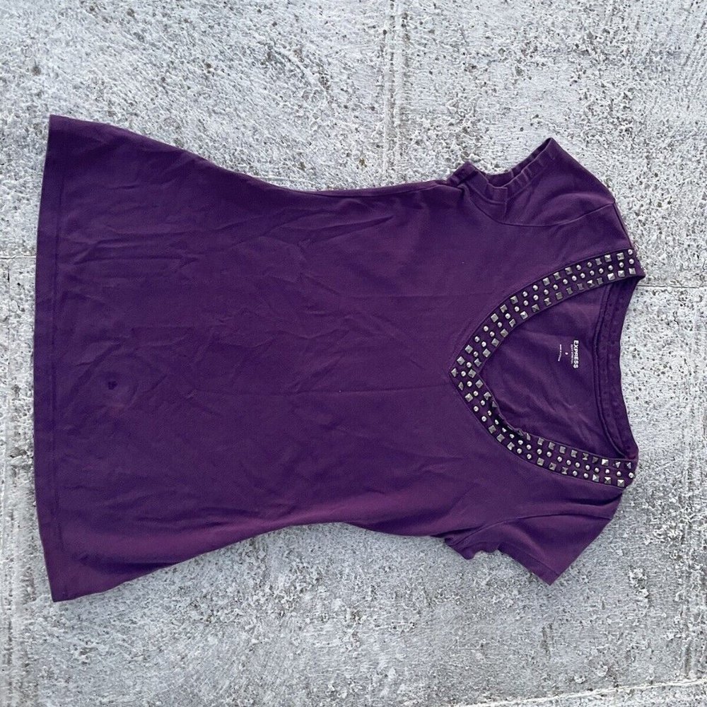 Express Women Top Stud V Neck Sexy Stretch Purple Tee Size S - Picture 5 of 8
